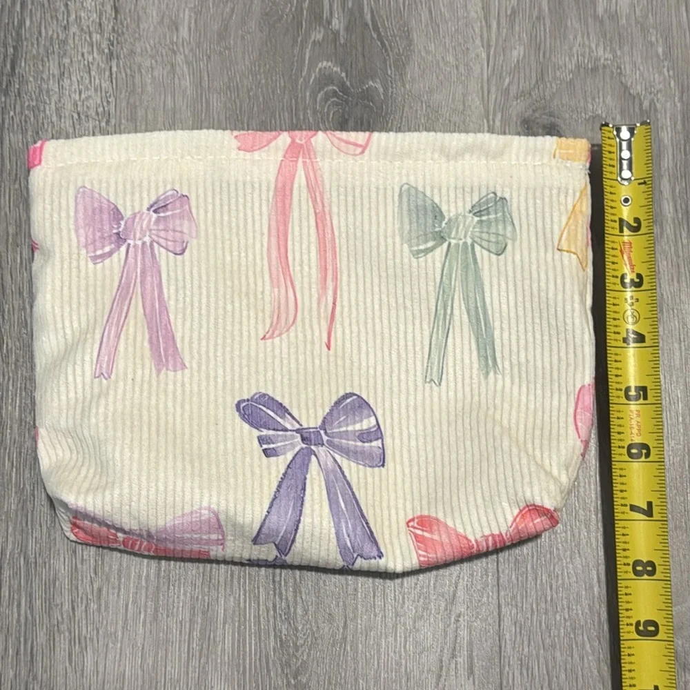 Bow Print Makeup Travel Toiletry Pouch Clutch Bag Zipper Soft Colorful Girls